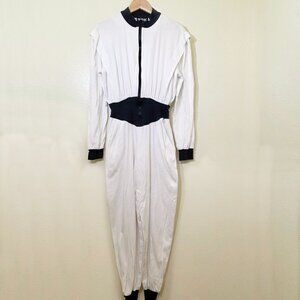 TOK TWO OF A KIND Long Sleeve Zipper Jumpsuit White Black Sz M EUC